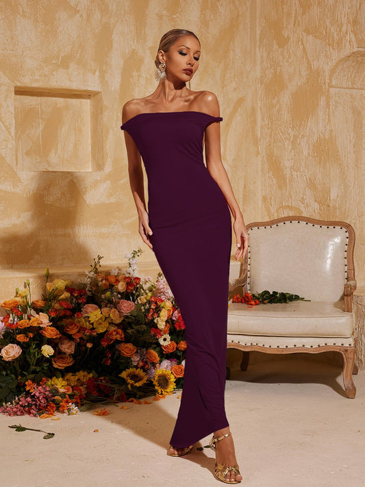 Yasir Backless Ruched Maxi Dress In Purple