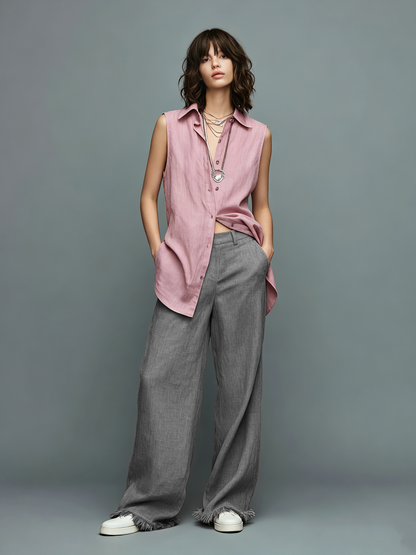 Women's Minimalist Linen-Blend Sleeveless Shirt MDZ3092F7WY