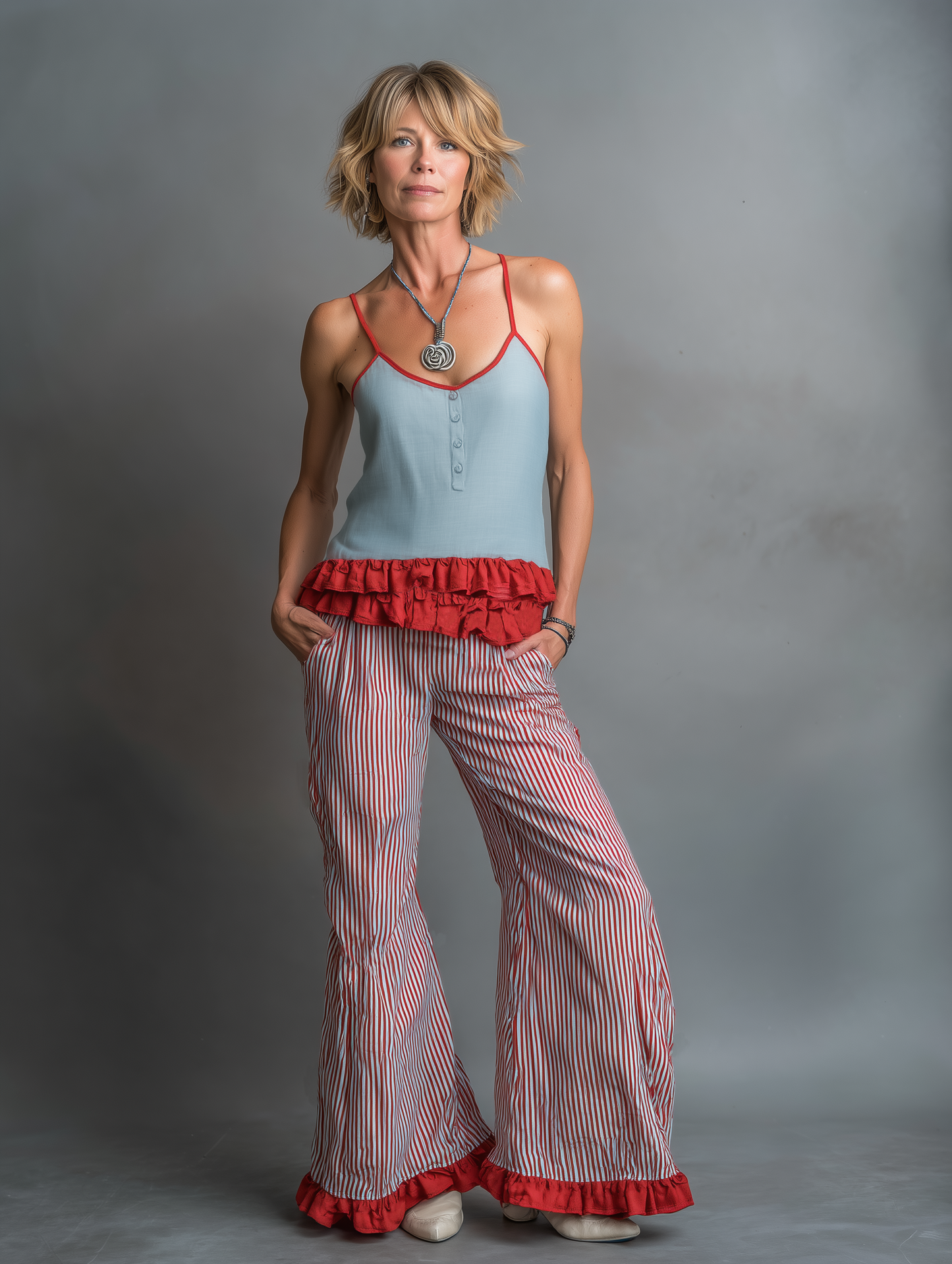 Women's Minimalist Linen-Blend Camisole Tank Top With Ruffled Hem MDZ3057F8WY