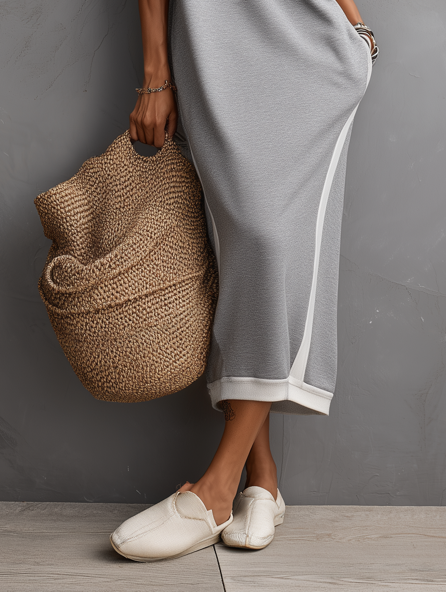Women's Casual Minimalist Off-Shoulder Long-Sleeve Maxi Sweatshirt Dress With White Trim MDZ0937G8WY