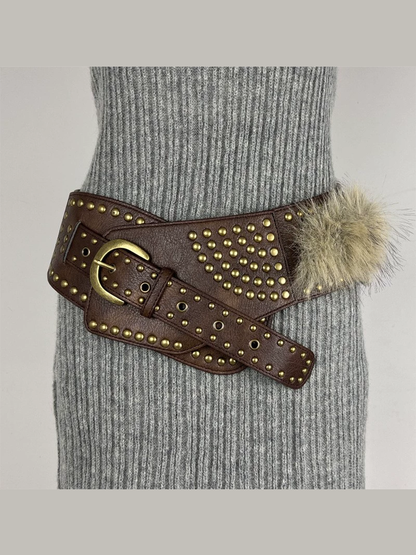 Women's Fur Belt Retro Versatile Faux Leather Belt MDA0480H9T