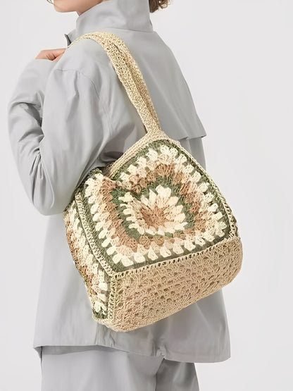 Women's One-Shoulder Magnetic Buckle Large-Capacity Woven Bag MDA0487H3I
