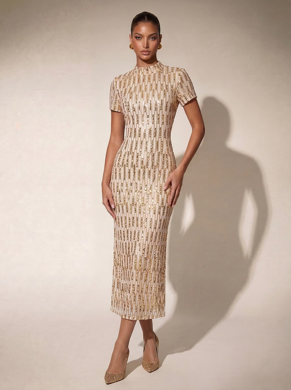 Parune Short Sleeve Sequin Midi Dress