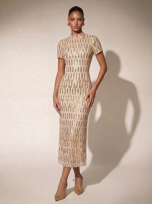 Parune Short Sleeve Sequin Midi Dress