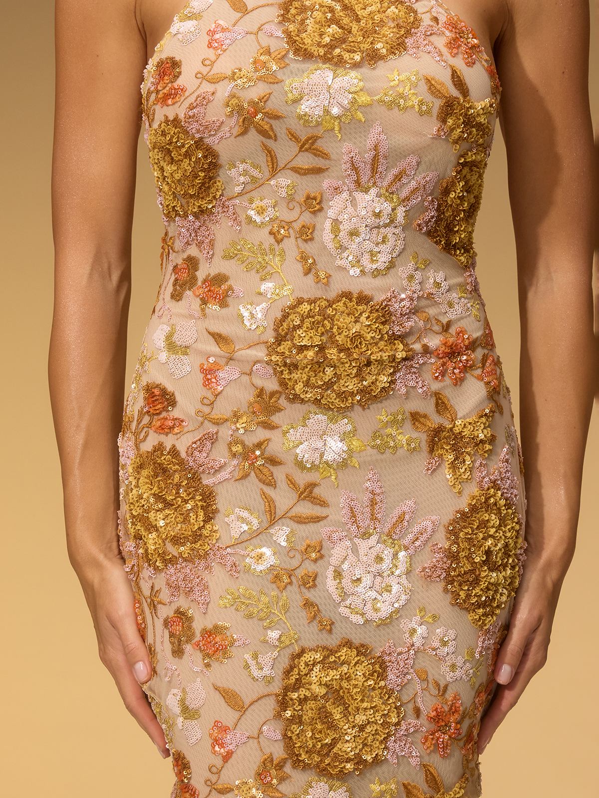 Wynthar Halterneck Sequin Flower Mini Dress