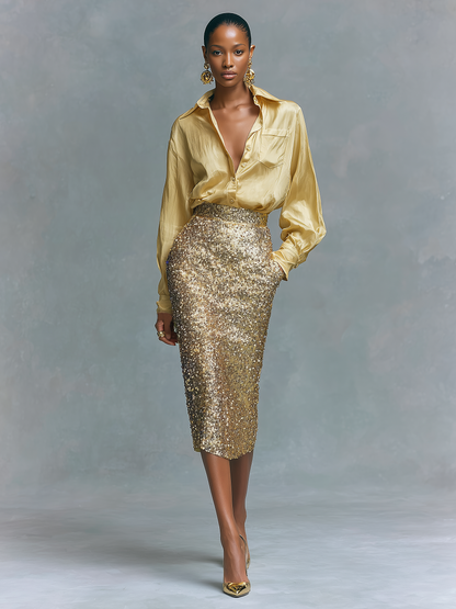 Women's Minimalist Sequin Straight Pencil Skirt MDA1741L9Y